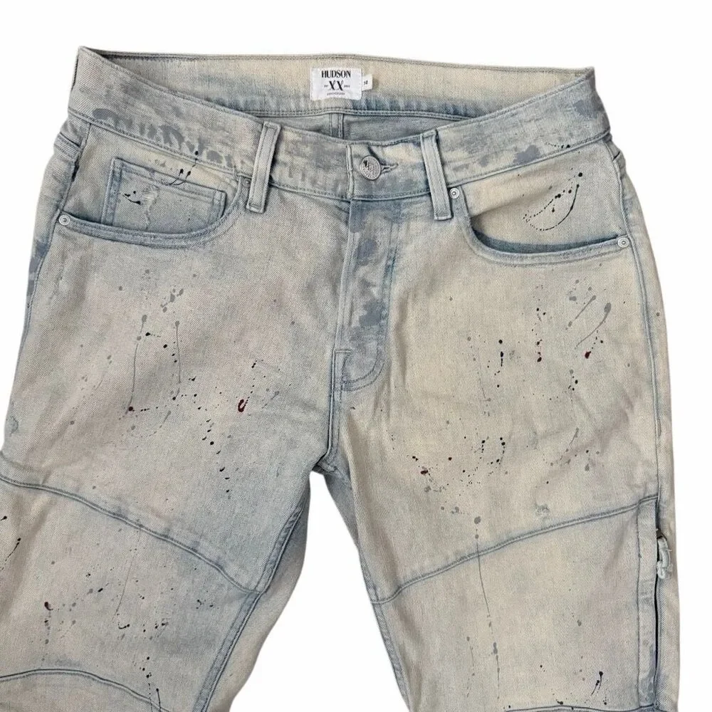 Hudson Jeans Men's 32x32 Zack Moto Skinny Fit Jeans Paint Splatter